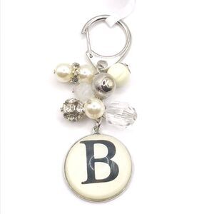 Sleek Silver and White Inital B Keychain  Accessory